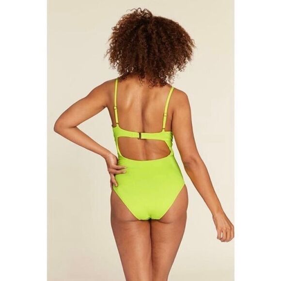 NWT Andie Neon Lemon Yellow The Bermuda One Piece Swimsuit Size Medium - Picture 2 of 8